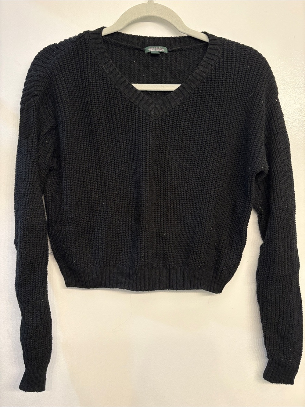 wild fable Black V-Neck Chunky Knit Sweater